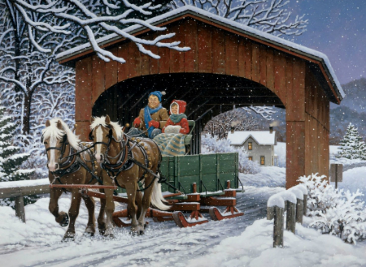 Jigsaw Puzzle Snowy Sleigh Ride 300 pieces Jigidi