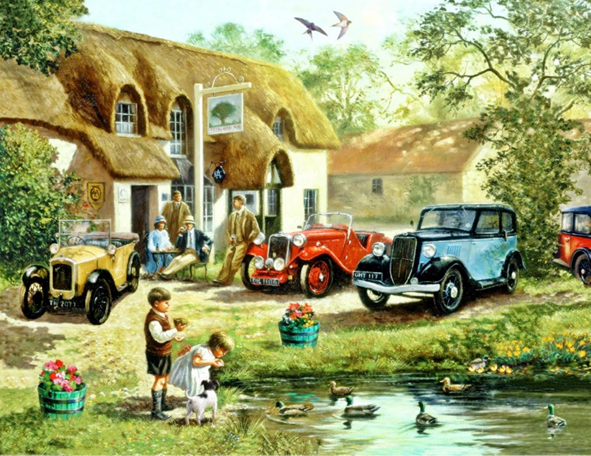Solve feeding the ducks by Kevin Walsh jigsaw puzzle online with 192 pieces