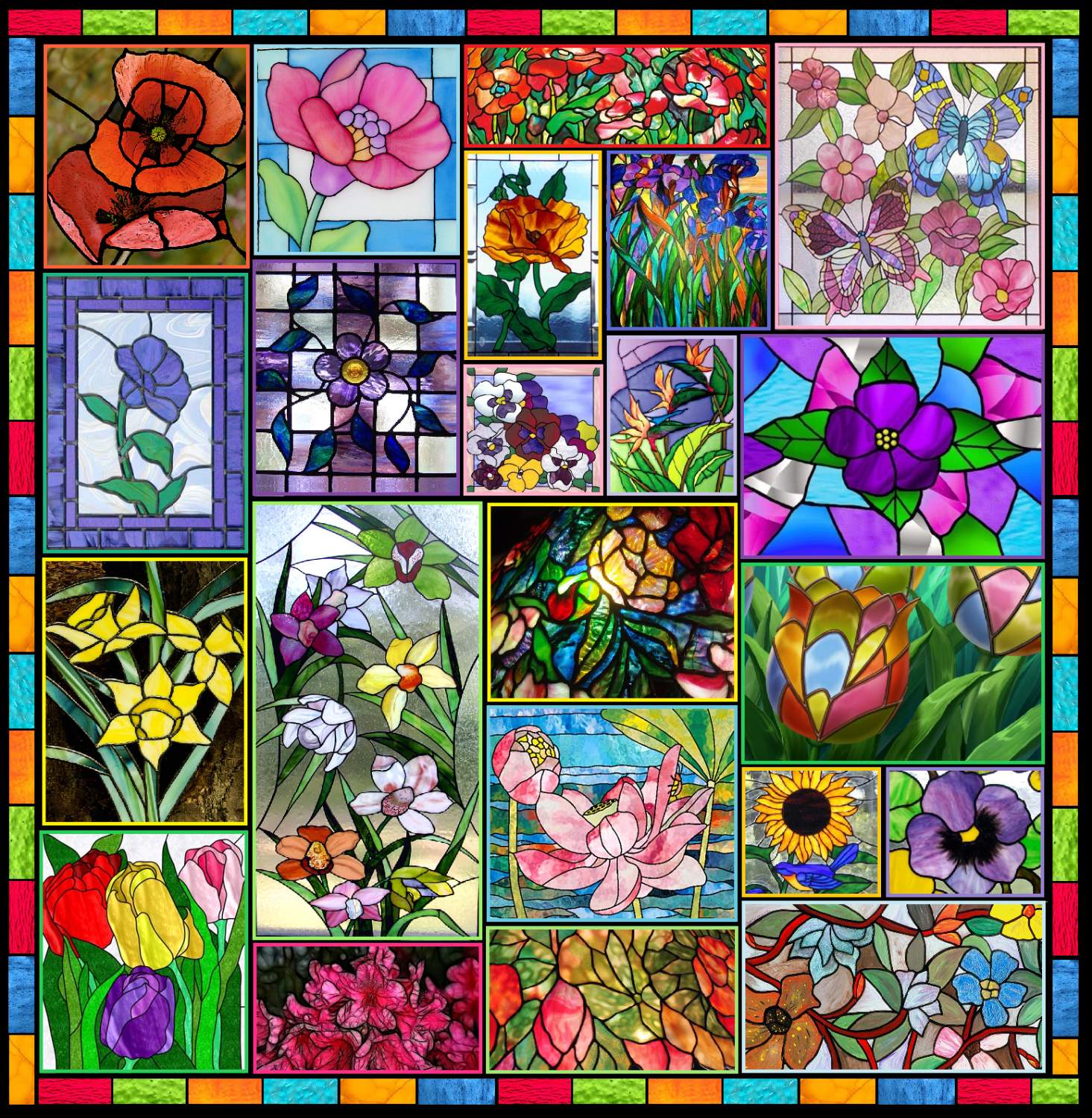 Solve Stained glass flowers jigsaw puzzle online with 342 pieces