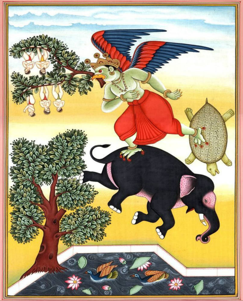 Solve Garuda Flying off with Tree Branch Carrying Yogis jigsaw puzzle