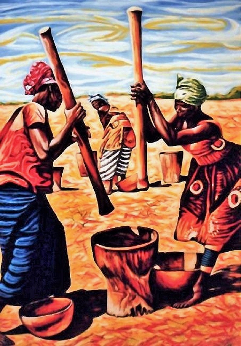 Solve Women Grinding Corn jigsaw puzzle online with 247 pieces