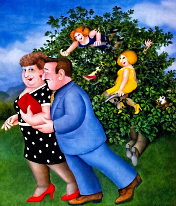 Solve A Bird in the Hand by Beryl Cook jigsaw puzzle online with 72 pieces