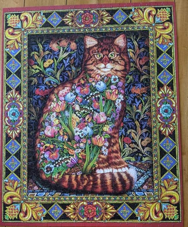 Solve Tapestry Cat by Lewis T Johnson jigsaw puzzle online with 12 pieces