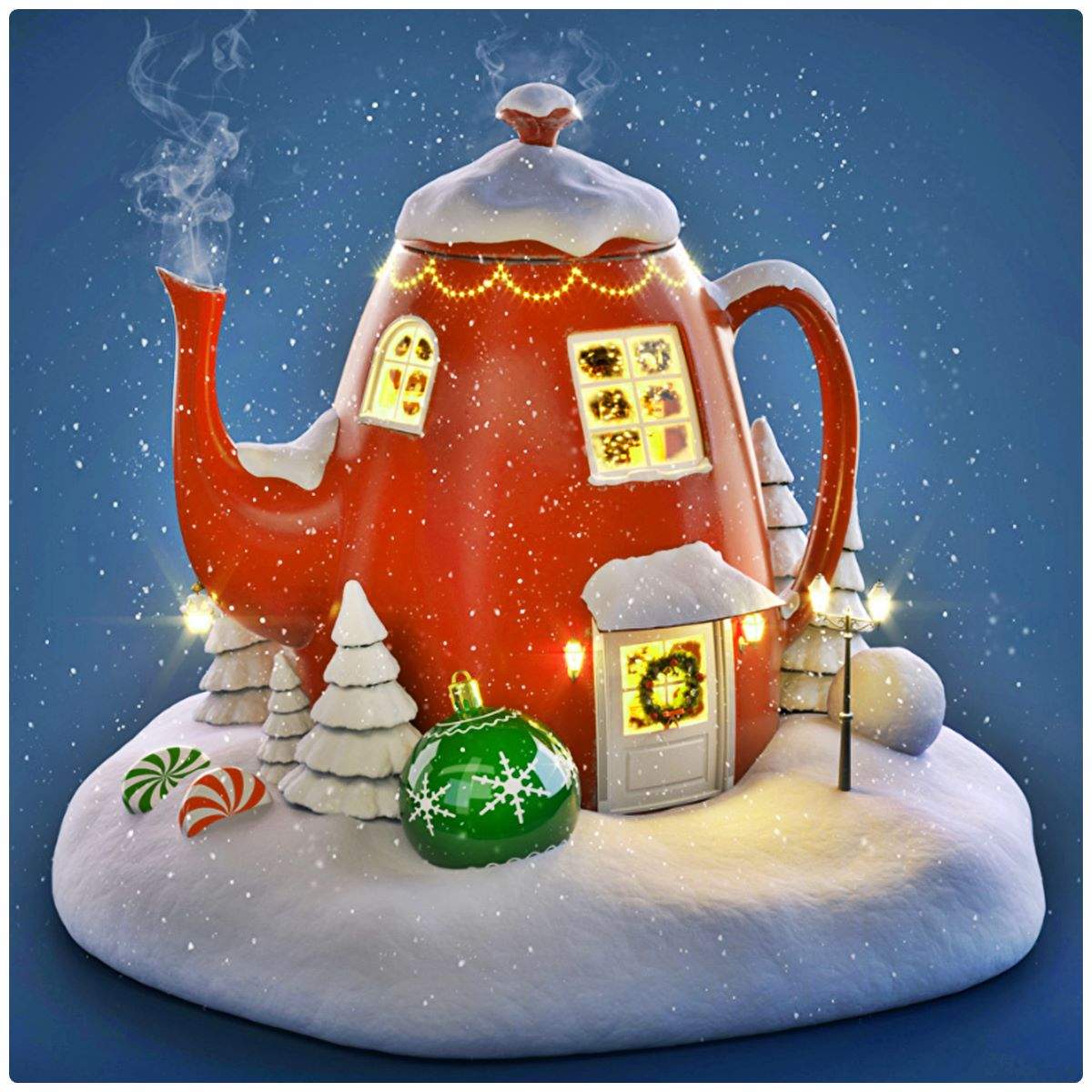 Solve Candle Lit Christmas Teapot House Decoration jigsaw puzzle online