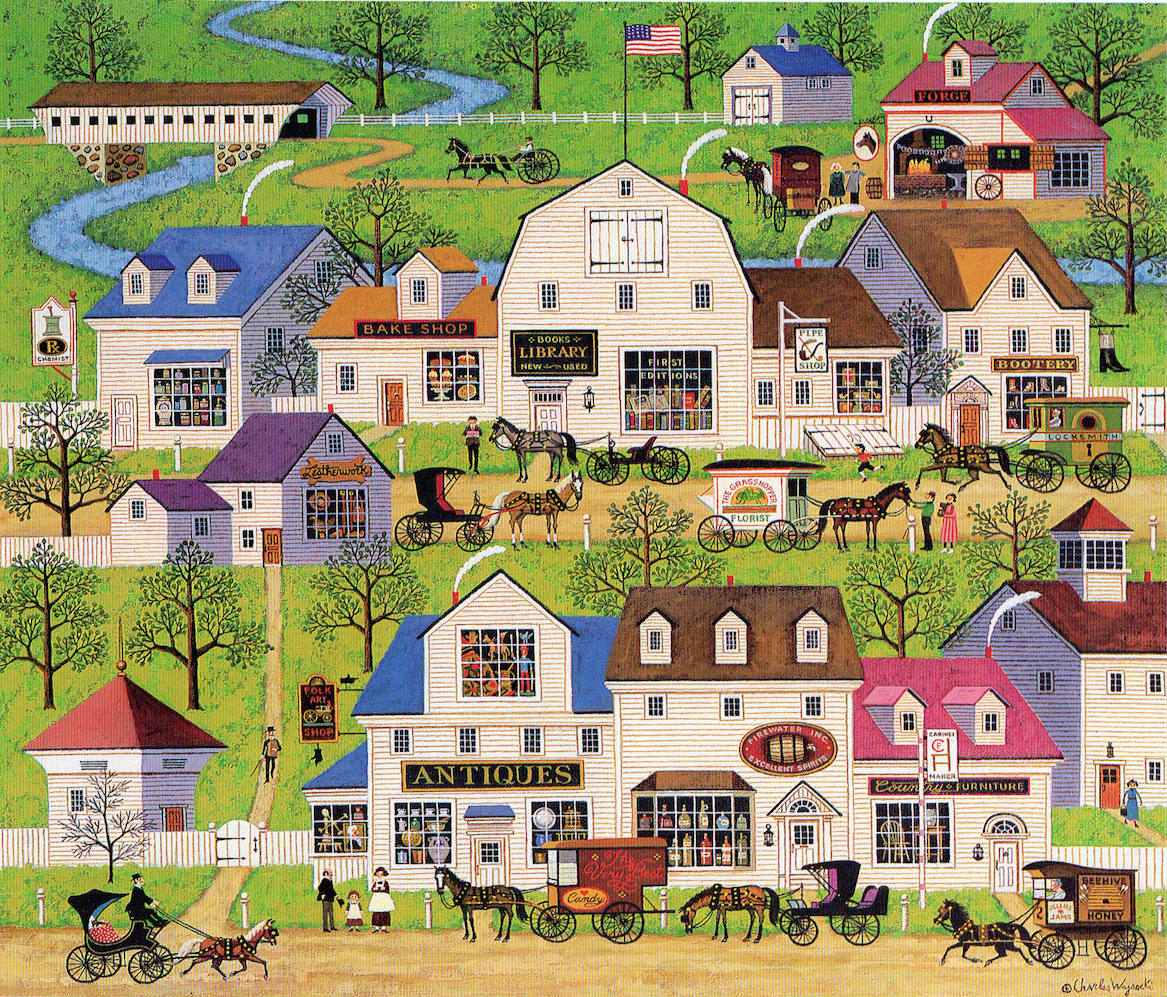 Solve Shops & Buggies (Charles Wysocki) jigsaw puzzle online with 224
