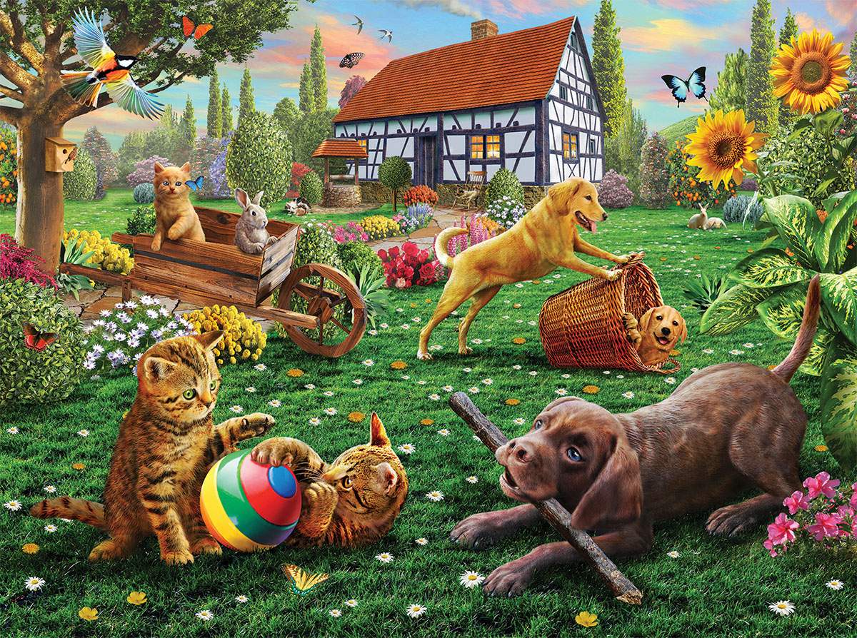 Solve 51884dogsandcatsatplay1000cat jigsaw puzzle online with 192 pieces