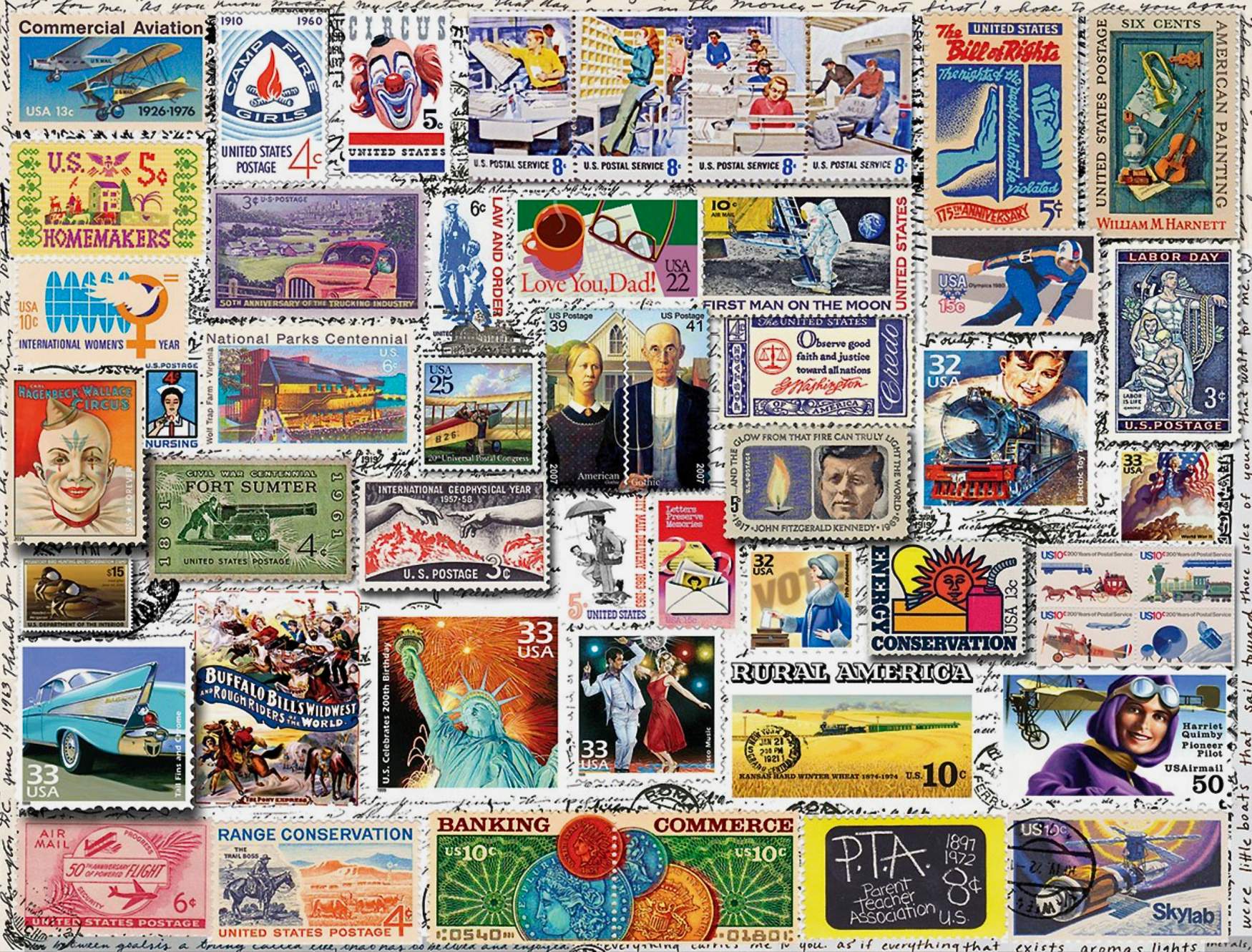 Solve Vintage U.S. Postage Stamps Collage (Large) jigsaw puzzle online