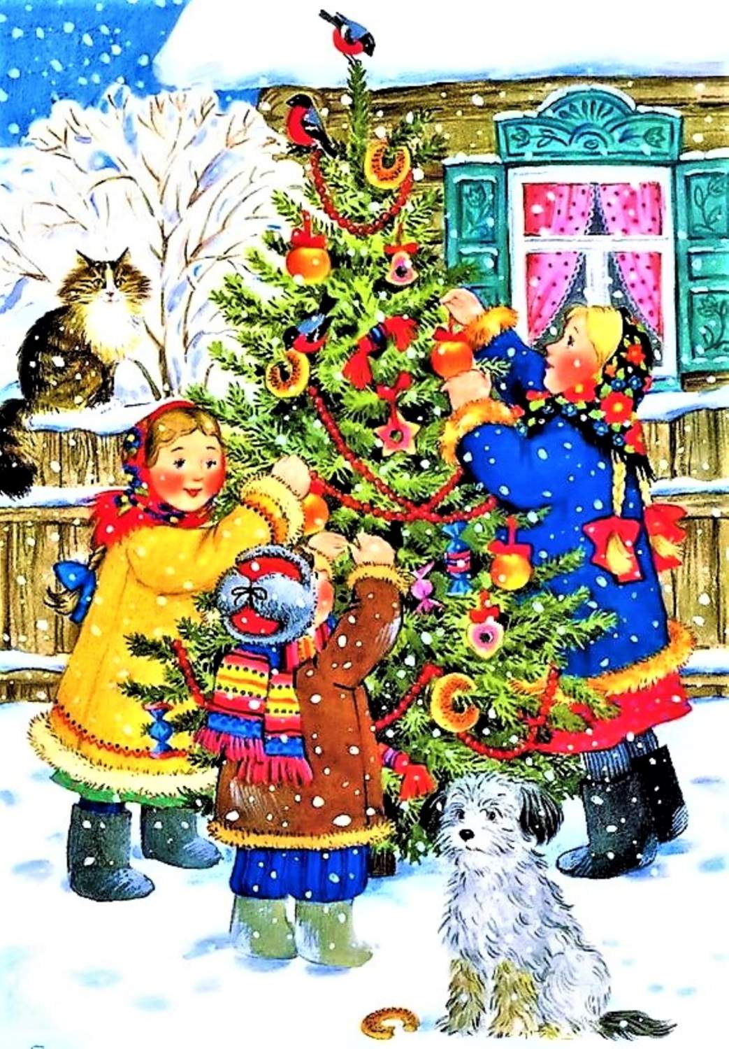 Solve A Happy Group Trimming the Outdoor Tree jigsaw puzzle online with