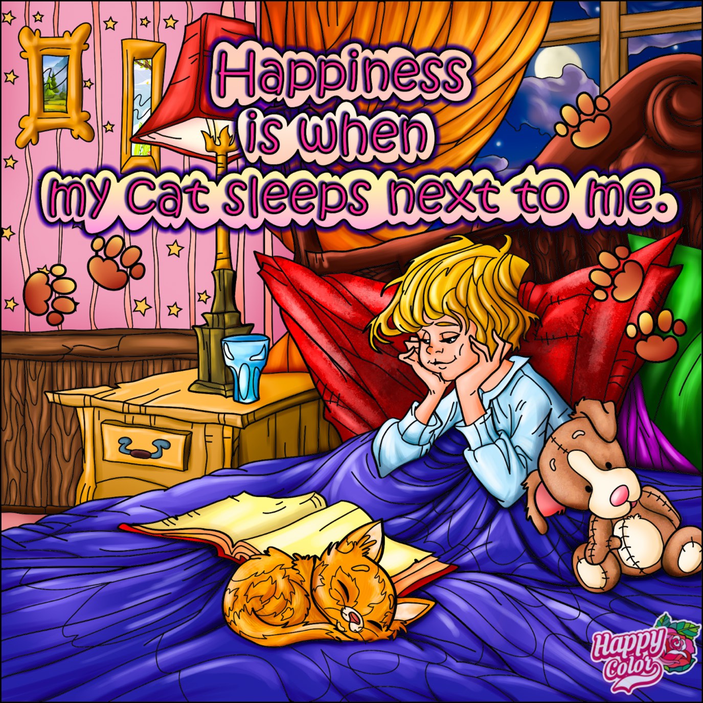 Solve Happiness is when my cat sleeps next to me jigsaw puzzle online