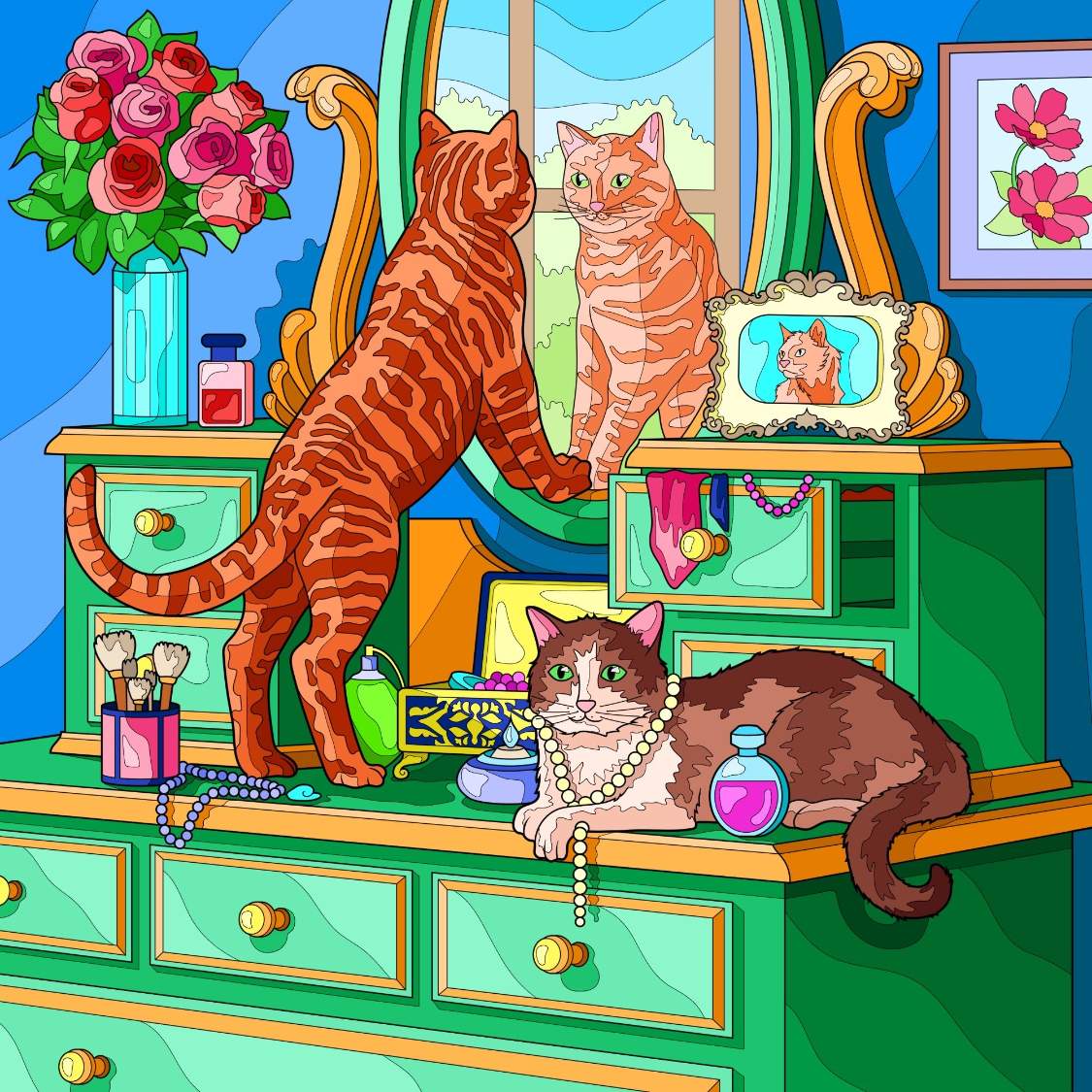 Solve PUZZLE Cat Reflection jigsaw puzzle online with 81 pieces