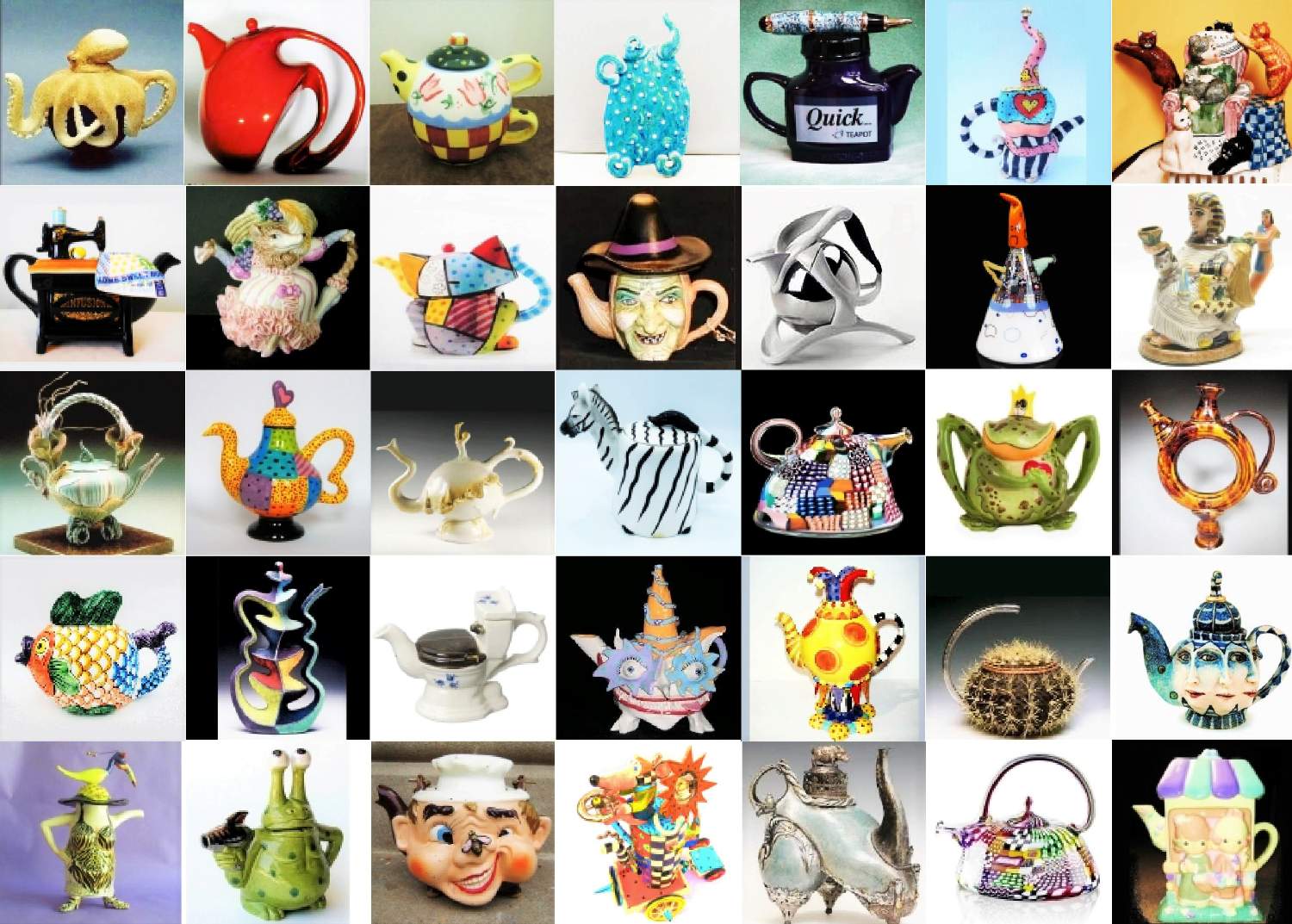Solve RATHER EXTRAORDINARY TEAPOTS jigsaw puzzle online with 70 pieces