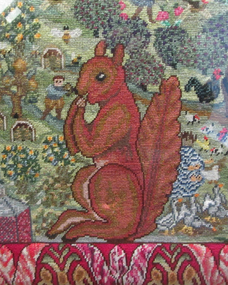 Solve Red squirrel. Modern needlepoint embroidery. jigsaw puzzle online