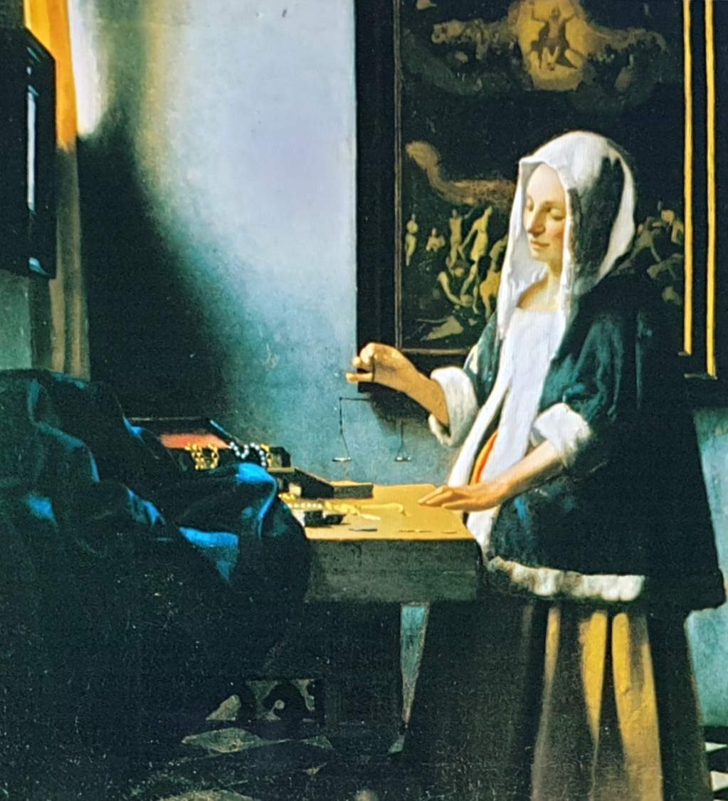 Solve WOMAN HOLDING A BALANCE jigsaw puzzle online with 30 pieces