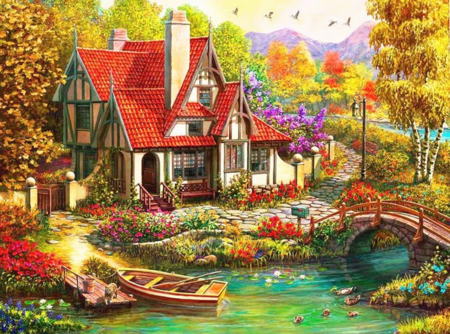 Jigsaw Puzzle Pretty Cottage In The Fall 88 Pieces Jigidi