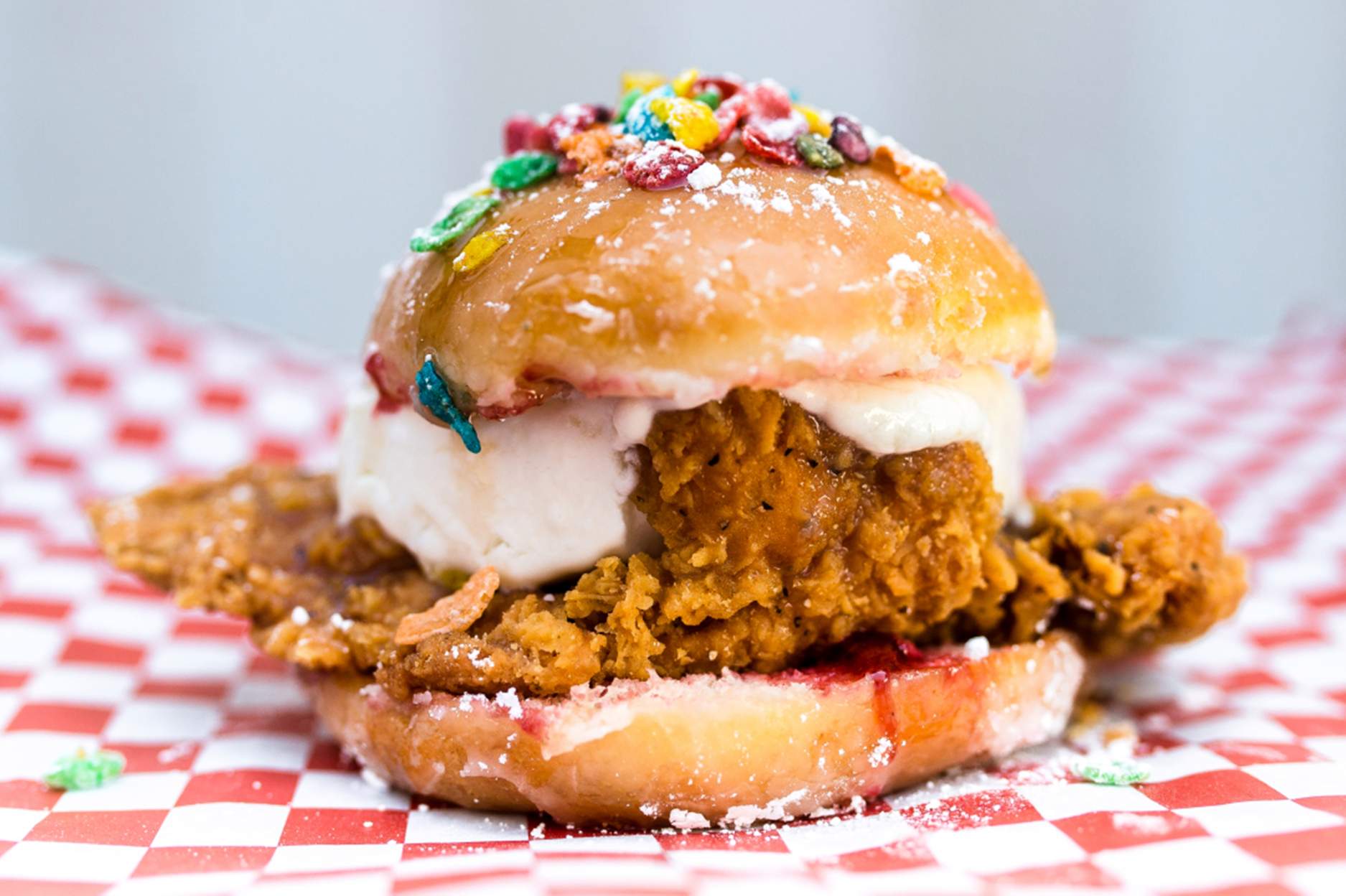 Solve L.A. County Fair Krispy Kreme Chicken Ice Cream Sandwich jigsaw