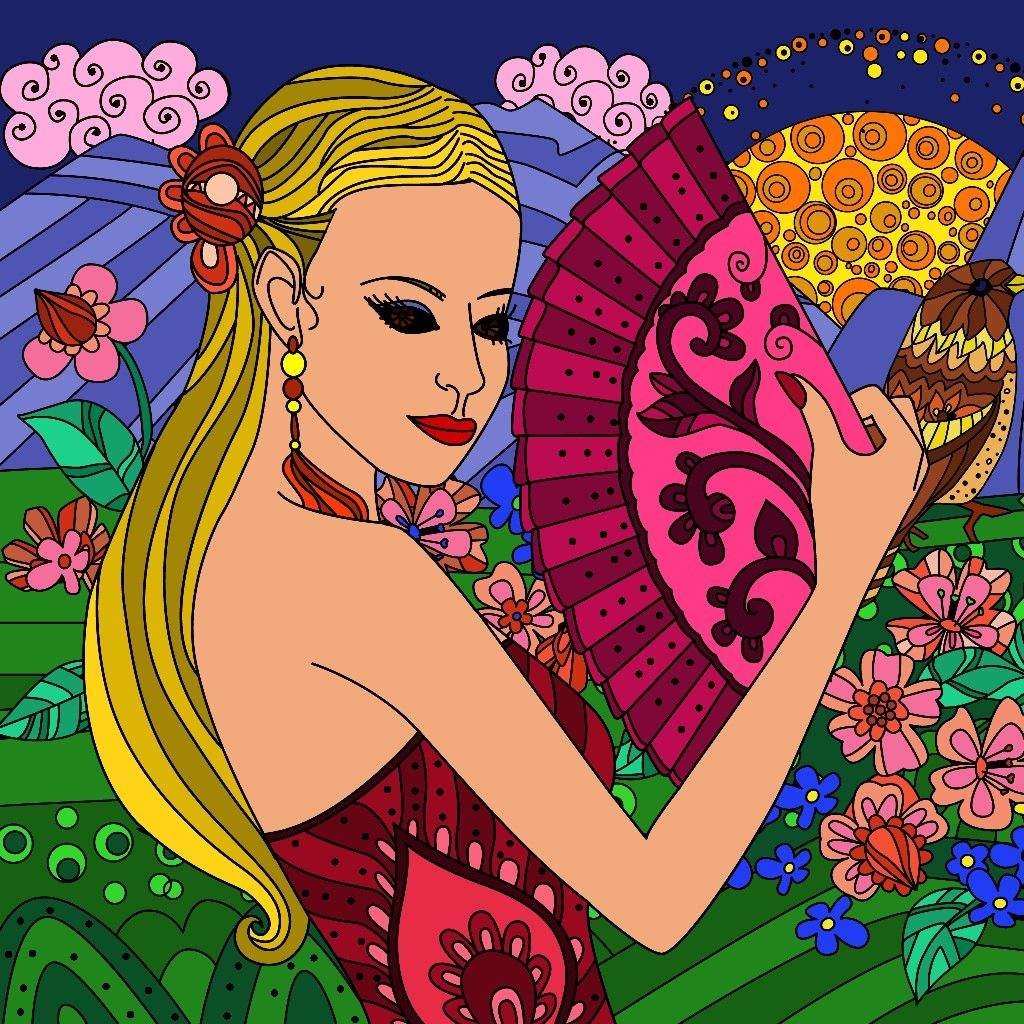 Solve Lady with Fan jigsaw puzzle online with 100 pieces