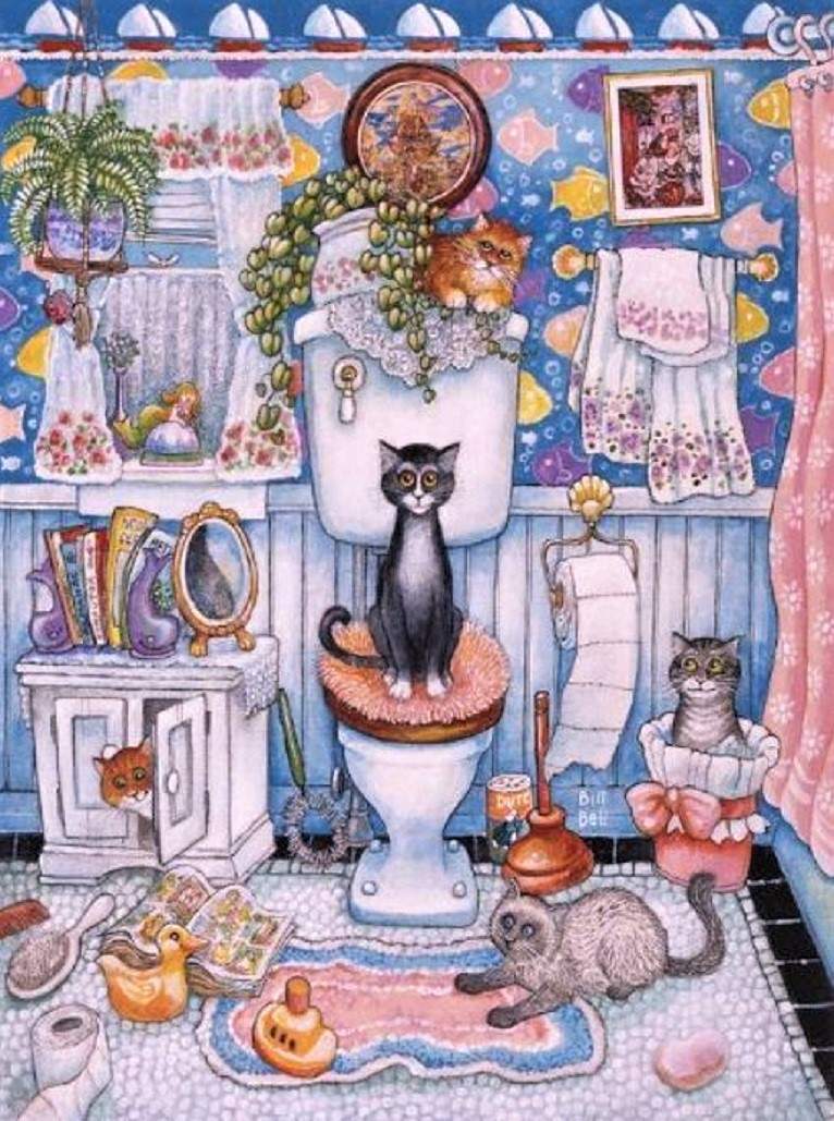 Solve "Bathroom Cats" jigsaw puzzle online with 63 pieces