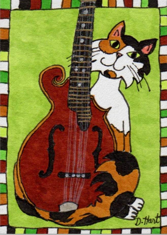 Solve Cat with Mandolin by Debbie Hart jigsaw puzzle online with 48 pieces