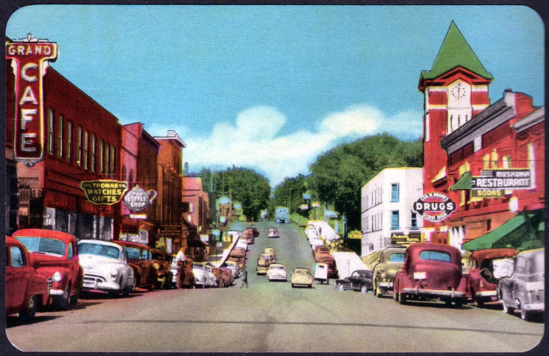 Solve 1953 Bracebridge Ontario Postcard jigsaw puzzle online with 150