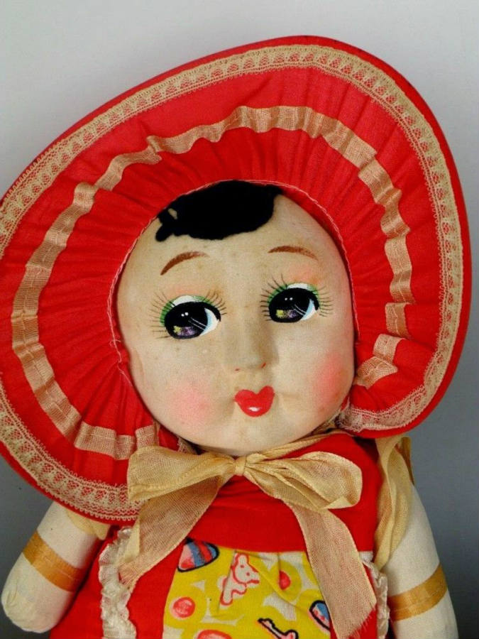 Solve Antique Vintage Japanese Cloth Doll With Pressed Face And Big